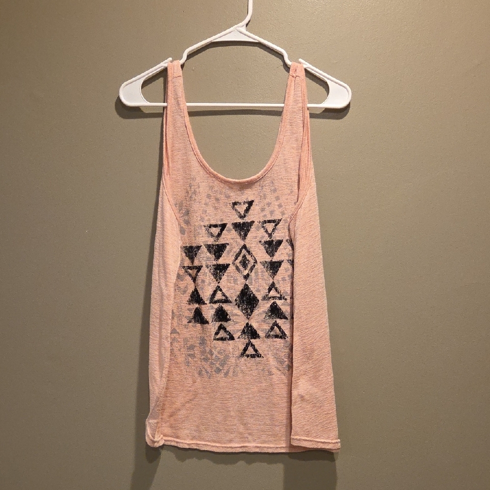 Maurices Light Pink Tank Top with Black Geometric Design